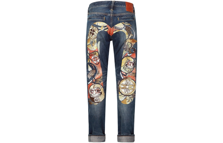 EVISU SS24  Straight-Leg Jeans with Floral & Buddha Embroidery in Denim Blue 2ESHTM4JE103217DN