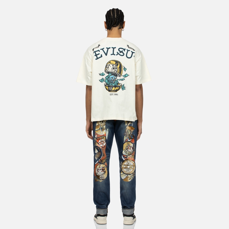 Details for EVISU SS24 藍色牛仔花卉佛祖刺繡直筒牛仔褲 2ESHTM4JE103217DN