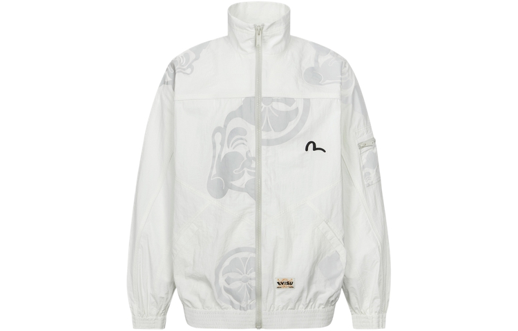 EVISU SS24  White Jacket with Floral and Buddha Head Print. 2ESHTM4JK8008LFSN