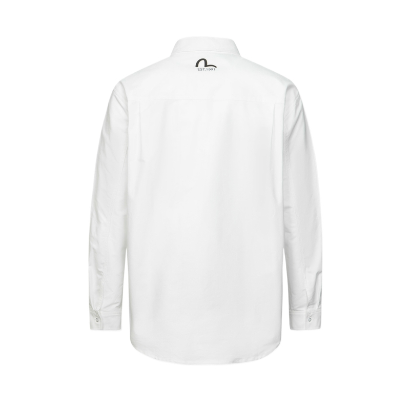 Lookbook EVISU SS24 Camisa Blanca de Manga Larga con Ola Japonesa y Gaviota. 2ESHTM4SL7091RXCT