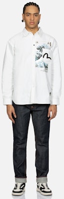 EVISU SS24 Camisa Blanca de Manga Larga con Ola Japonesa y Gaviota. 2ESHTM4SL7091RXCT Details for EVISU SS24 Camisa Blanca de Manga Larga con Ola Japonesa y Gaviota. 2ESHTM4SL7091RXCT