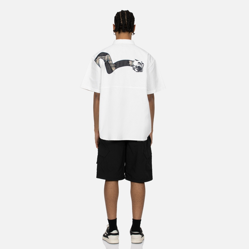 Details for EVISU SS24 白色寬鬆版佛頭印花拼接海鷗襯衫 2ESHTM4SS8020LFCT