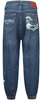 EVISU SS24 Wide-Leg Jeans Japanese Wave & Logo Print - Denim Blue 2ESHTM4JO7039LFDN EVISU SS24 Wide-Leg Jeans Japanese Wave & Logo Print - Denim Blue 2ESHTM4JO7039LFDN