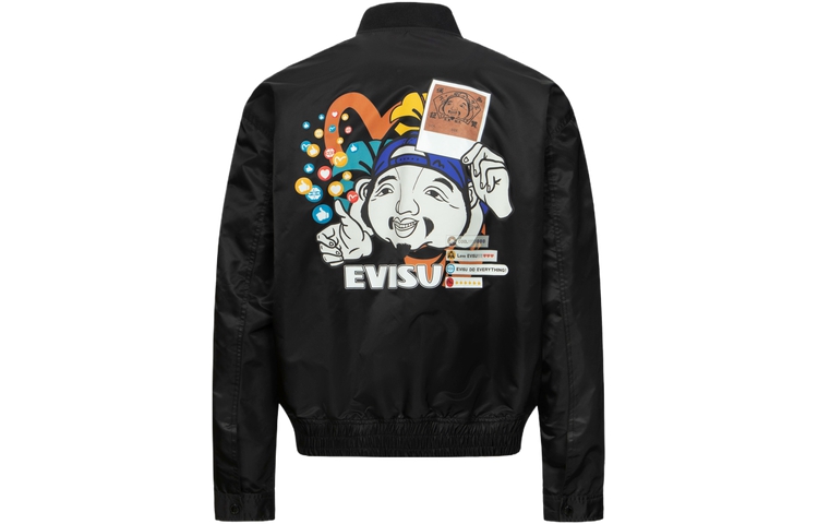 EVISU SS24 Black Buddha Seagull Logo Printed Jacket for Men. 2ESHTM4JK8081RXSN