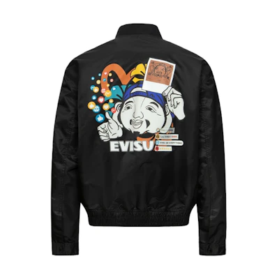 EVISU SS24 Black Buddha Seagull Logo Printed Jacket for Men. 2ESHTM4JK8081RXSN