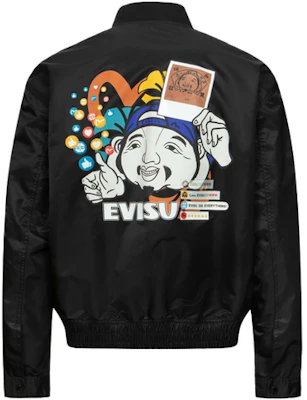 EVISU SS24 Black Buddha Seagull Logo Printed Jacket for Men. 2ESHTM4JK8081RXSN Order EVISU SS24 Black Buddha Seagull Logo Printed Jacket for Men. 2ESHTM4JK8081RXSN
