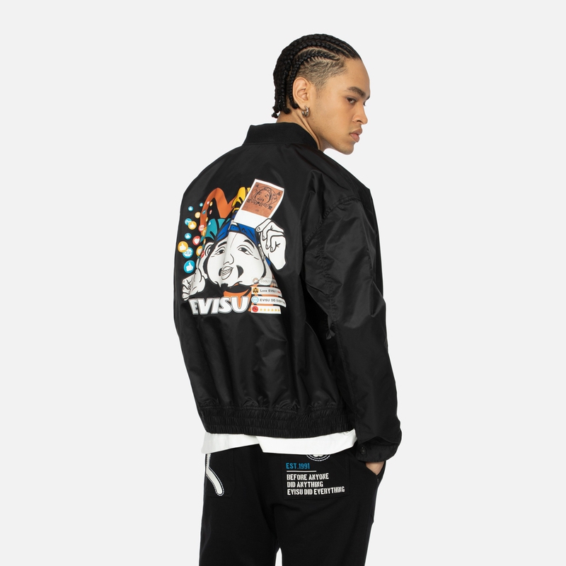 EVISU SS24 Black Buddha Seagull Logo Printed Jacket for Men. 2ESHTM4JK8081RXSN 圖 4