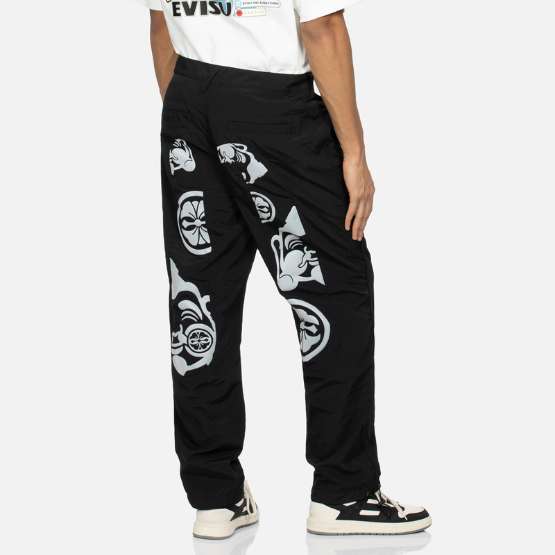 Shop EVISU SS24 佛像和家紋印花男士寬鬆運動長褲 2ESHTM4PJ8034RXSN