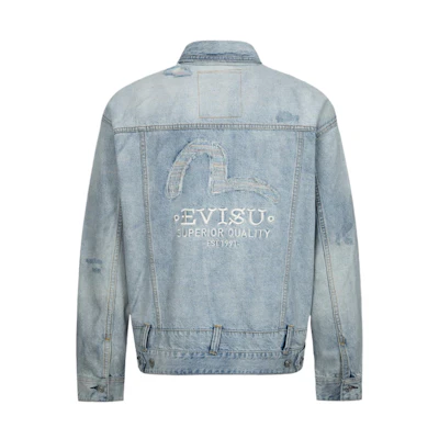 EVISU SS24 Deconstructed Seagull Denim Jacket Denim Blue. 2ESHTM4DJ1007LFDN
