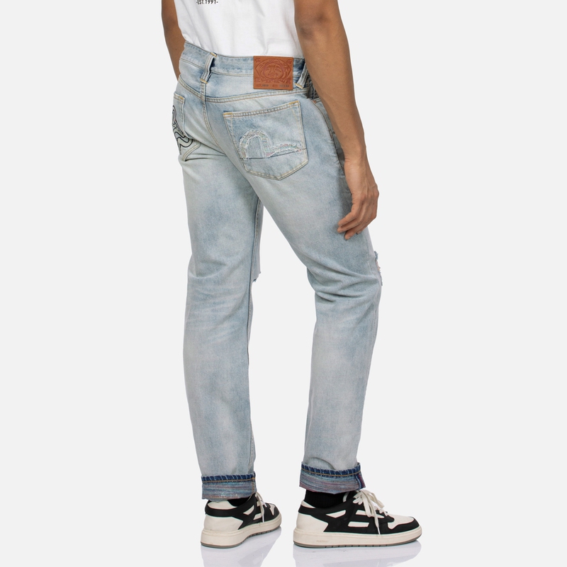 EVISU SS24 Distressed Straight-Leg Jeans with Seagull Design in Denim Blue Men. 2ESHTM4JE103910DN 圖 4