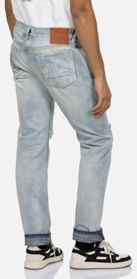 EVISU SS24 海鷗設計藍色牛仔褲 直筒破壞款 男裝。 2ESHTM4JE103910DN Shop EVISU SS24 海鷗設計藍色牛仔褲 直筒破壞款 男裝。 2ESHTM4JE103910DN