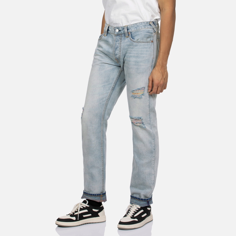 EVISU SS24 Distressed Straight-Leg Jeans with Seagull Design in Denim Blue Men. 2ESHTM4JE103910DN 圖 5