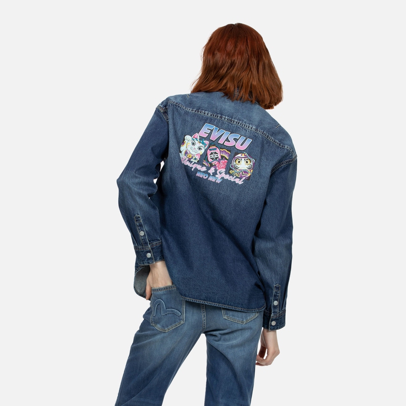 Shop Camisa Vaquera Unisex EVISU SS24 con Logo en Relieve - Azul Denim. 2ESHTW4SL4106BFDN