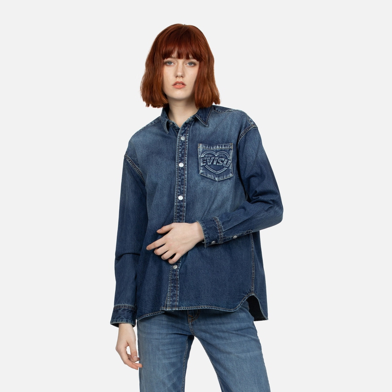 Purchase Camisa Vaquera Unisex EVISU SS24 con Logo en Relieve - Azul Denim. 2ESHTW4SL4106BFDN