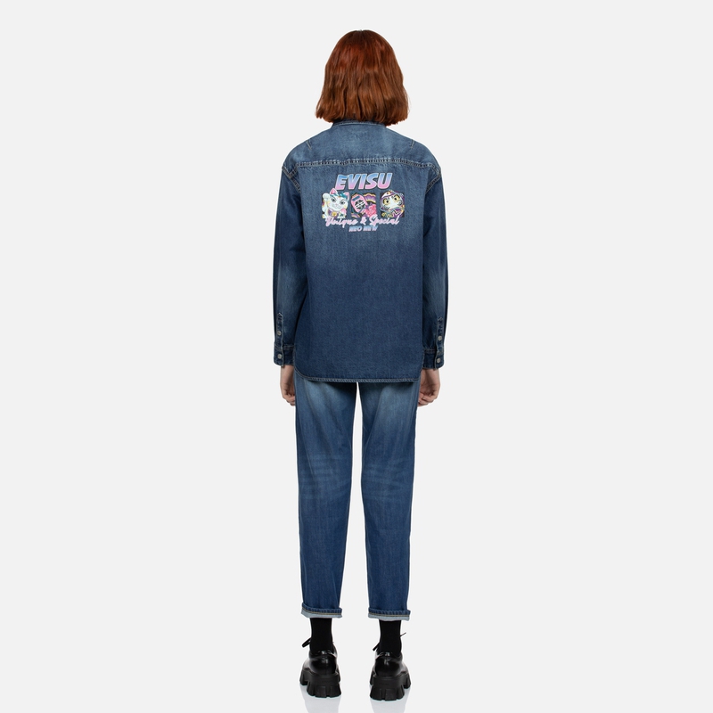 Details for Camisa Vaquera Unisex EVISU SS24 con Logo en Relieve - Azul Denim. 2ESHTW4SL4106BFDN