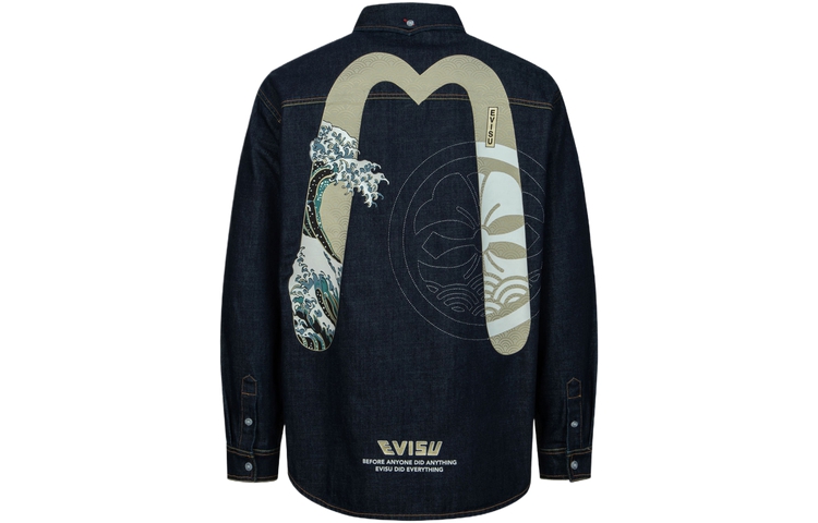 EVISU SS24 Kanagawa Surf M Print Relaxed Denim Shirt  Denim Blue 2ESHTM4DL7012RXDN