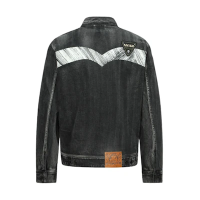EVISU SS24 Multi-Embroidered Patch Denim Jacket Black Denim 2ESHTM4DJ8003RXDP