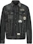 Lookbook Chaqueta de Mezclilla Negra EVISU SS24 con Parches Bordados Múltiples. 2ESHTM4DJ8003RXDP