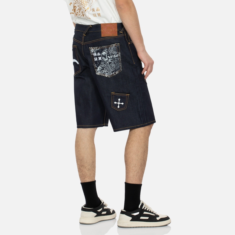 Shop エヴィス SS24 メンズ マルチポケット リラックスフィット デニムショーツ 2ESHTM4DS7052RXDN