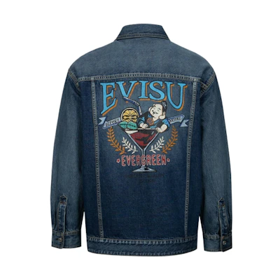 EVISU SS24 Playful Buddha Print Oversized Denim Shirt Jacket for Men. 2ESHTM4SJ1013LFDN