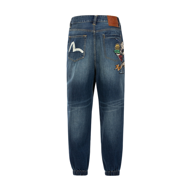EVISU SS24 Playful Buddha Print Wide-Leg Jogger Jeans  Denim Blue 2ESHTM4JO1043WLDN