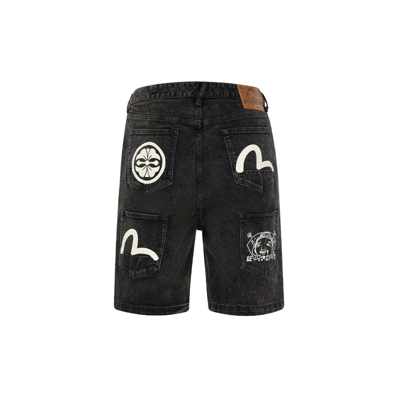 EVISU SS24 Seagull & Floral Print Multi-Pocket Wide Denim Shorts Men 2ESHTM4DS8039RXDP