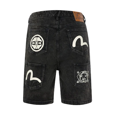 EVISU SS24 Seagull & Floral Print Multi-Pocket Wide Denim Shorts Men 2ESHTM4DS8039RXDP