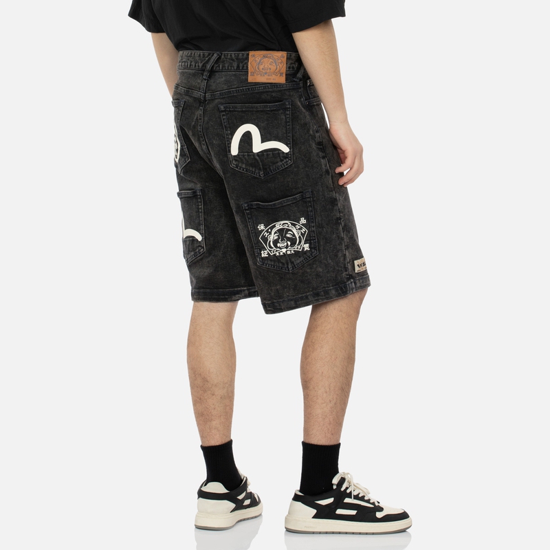 Shop EVISU SS24 Shorts Anchos de Mezclilla con Gaviota y Flores Hombre. 2ESHTM4DS8039RXDP