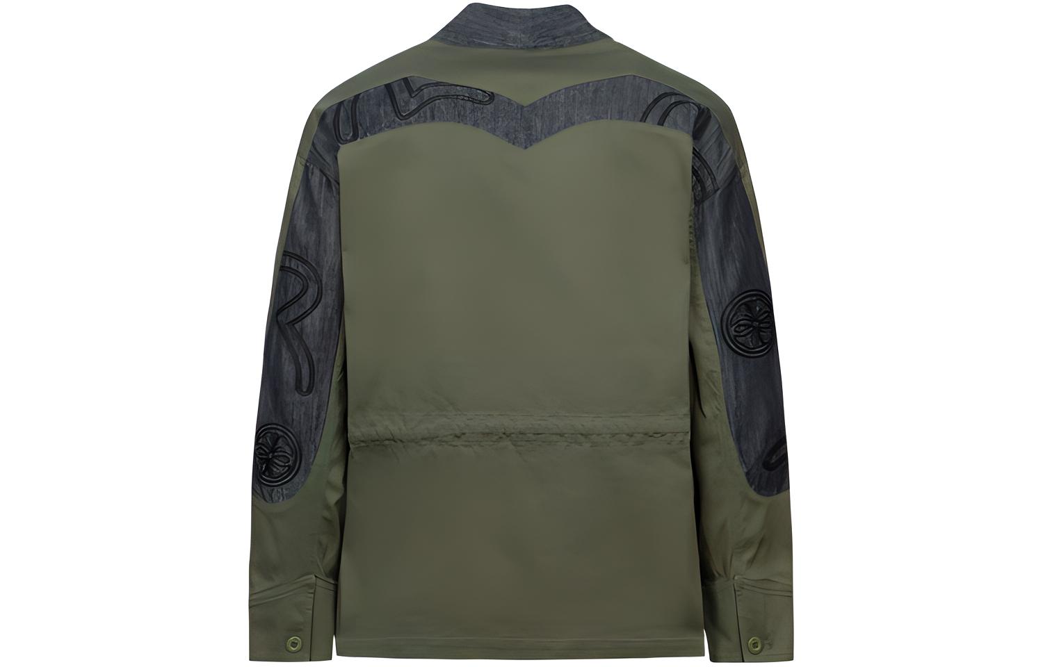 EVISU SS24 Seagull Embroidery Wide Kimono Jacket Military Green for Men. 2ESHTM4KM8007LFCT