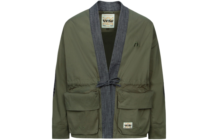 EVISU SS24 Seagull Embroidery Wide Kimono Jacket Military Green for Men. 2ESHTM4KM8007LFCT 圖 3