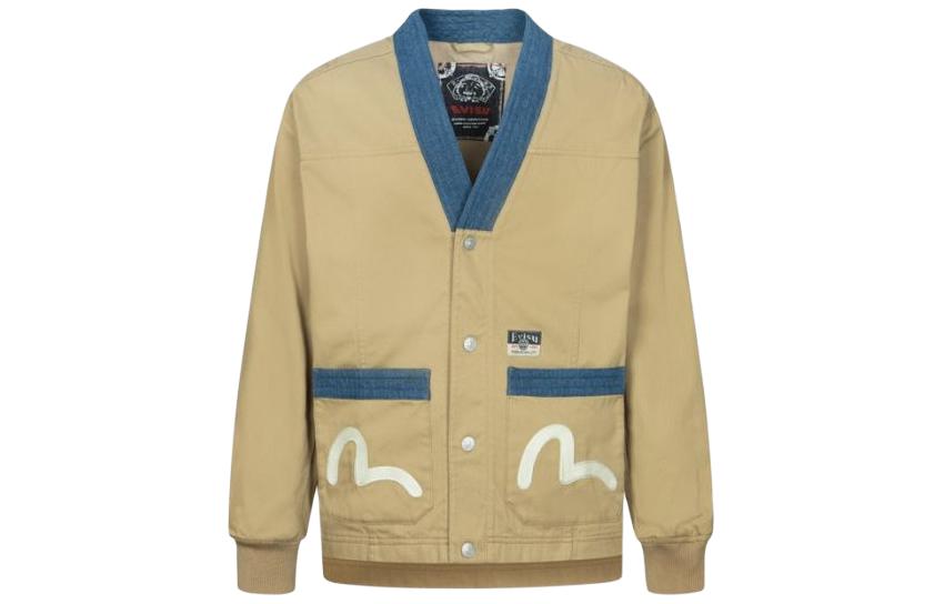 EVISU SS24 Yellow V-Neck Logo Button Pocket Jacket for Men 2ESHTM4JK1008RXC