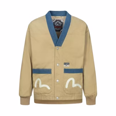 EVISU SS24 Yellow V-Neck Logo Button Pocket Jacket for Men 2ESHTM4JK1008RXC