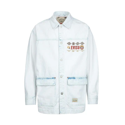 EVISU Unisex Denim Blue Logo Print Long Sleeve Button-Up Shirt. 2ESHTM3SJ718XXDN