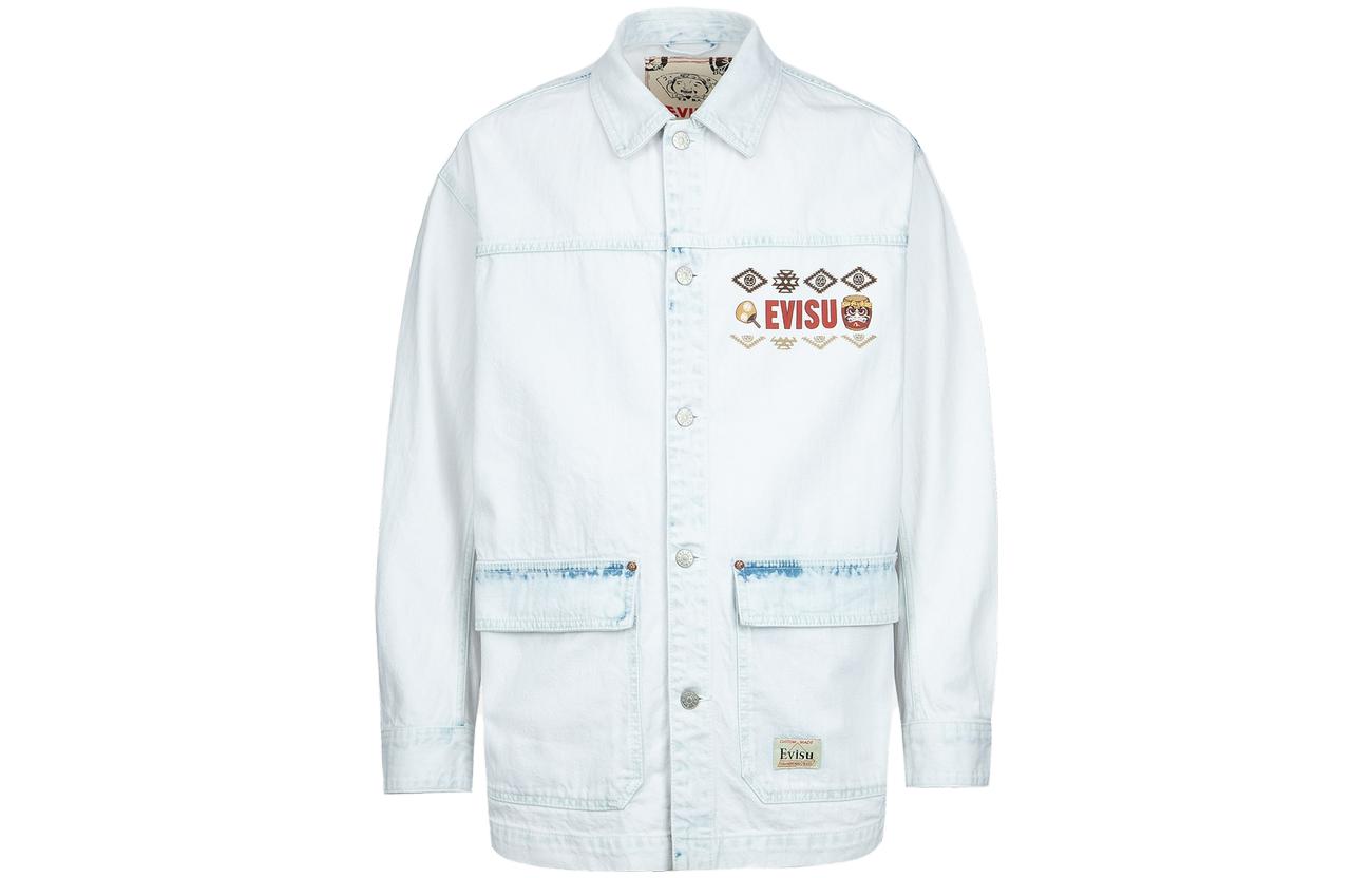 Order Kemeja Lengan Panjang Denim Biru Unisex EVISU dengan Cetakan Logo. 2ESHTM3SJ718XXDN