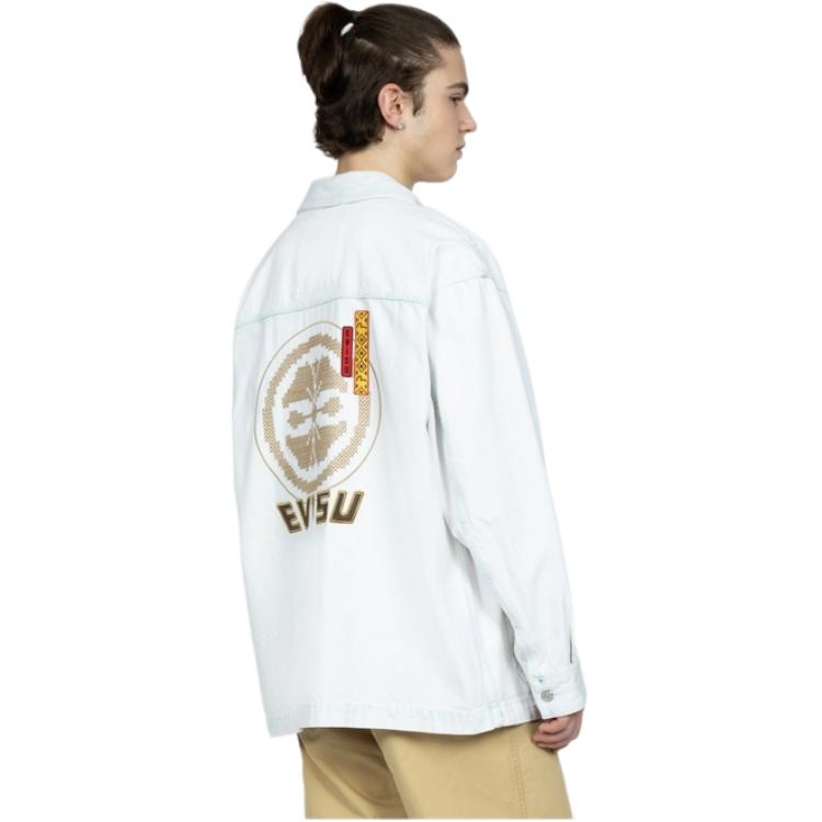 Details for Kemeja Lengan Panjang Denim Biru Unisex EVISU dengan Cetakan Logo. 2ESHTM3SJ718XXDN