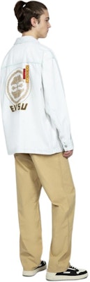 Kemeja Lengan Panjang Denim Biru Unisex EVISU dengan Cetakan Logo. 2ESHTM3SJ718XXDN 2