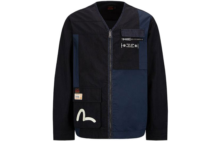EVISU V-Neck Patchwork Long-Sleeve Jacket Black 2ESHTM2JK723XXNY