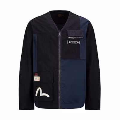 EVISU V-Neck Patchwork Long-Sleeve Jacket Black 2ESHTM2JK723XXNY