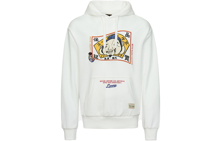 EVISU White Pullover Sweatshirt Buddha Daruma Embroidery Design 2EAHTM1SW304LFCTOWHT