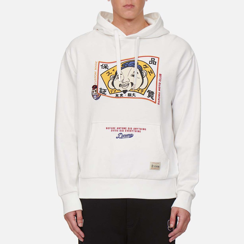 Shop EVISU 白色圓領上衣 佛頭達摩刺繡設計 2EAHTM1SW304LFCTOWHT