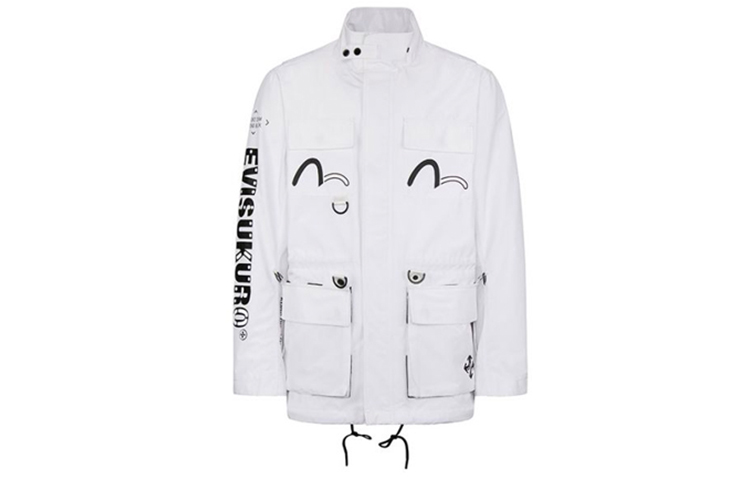 EVISU White Workwear Jacket with Leaf Seagull Print 2EAGNM0JK738XX