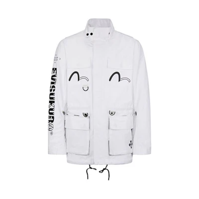 EVISU White Workwear Jacket with Leaf Seagull Print 2EAGNM0JK738XX
