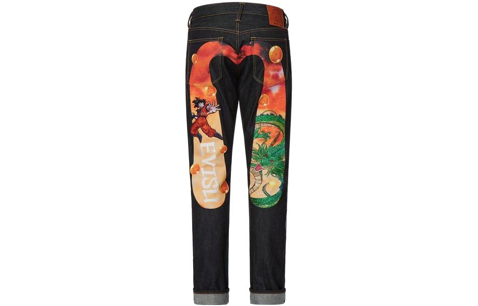 Order EVISU x Dragon Ball Z  Slim Fit Jeans Big "M" Print Blue Denim Pants 2EADRM1JE10127CT