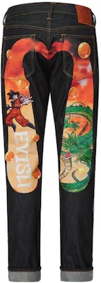 EVISU x Dragon Ball Z Slim Fit Jeans Big "M" Print Blue Denim Pants 2EADRM1JE10127CT Order EVISU x Dragon Ball Z Slim Fit Jeans Big "M" Print Blue Denim Pants 2EADRM1JE10127CT