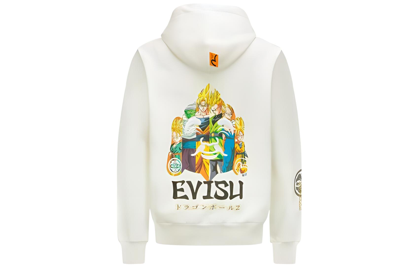 EVISU Dragon Ball Z Collab White Hoodie with Character and Buddha Head Print 2EADRM1SW301LFCT