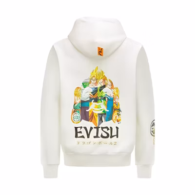 EVISU Dragon Ball Z Collab White Hoodie with Character and Buddha Head Print 2EADRM1SW301LFCT