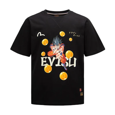 EVISU Dragon Ball Z Collaboration Goku Graphic T-Shirt Black Mens. 2EADRM1TS501XXCT