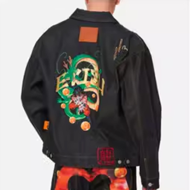 Shop EVISU x DRAGON Collaboration Blue Denim Jacket with Dragon Goku Design for Men. 2EADRM1DJ700LFCT