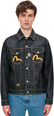 EVISU x DRAGON Collaboration Blue Denim Jacket with Dragon Goku Design for Men. 2EADRM1DJ700LFCT Sizing EVISU x DRAGON Collaboration Blue Denim Jacket with Dragon Goku Design for Men. 2EADRM1DJ700LFCT