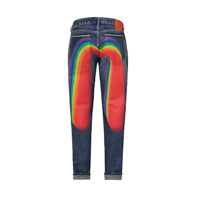 EVISU Edison Chen SS21 30th Anniversary Rainbow M Slim Jeans Men Denim Blue 2EAEDM0JE91017